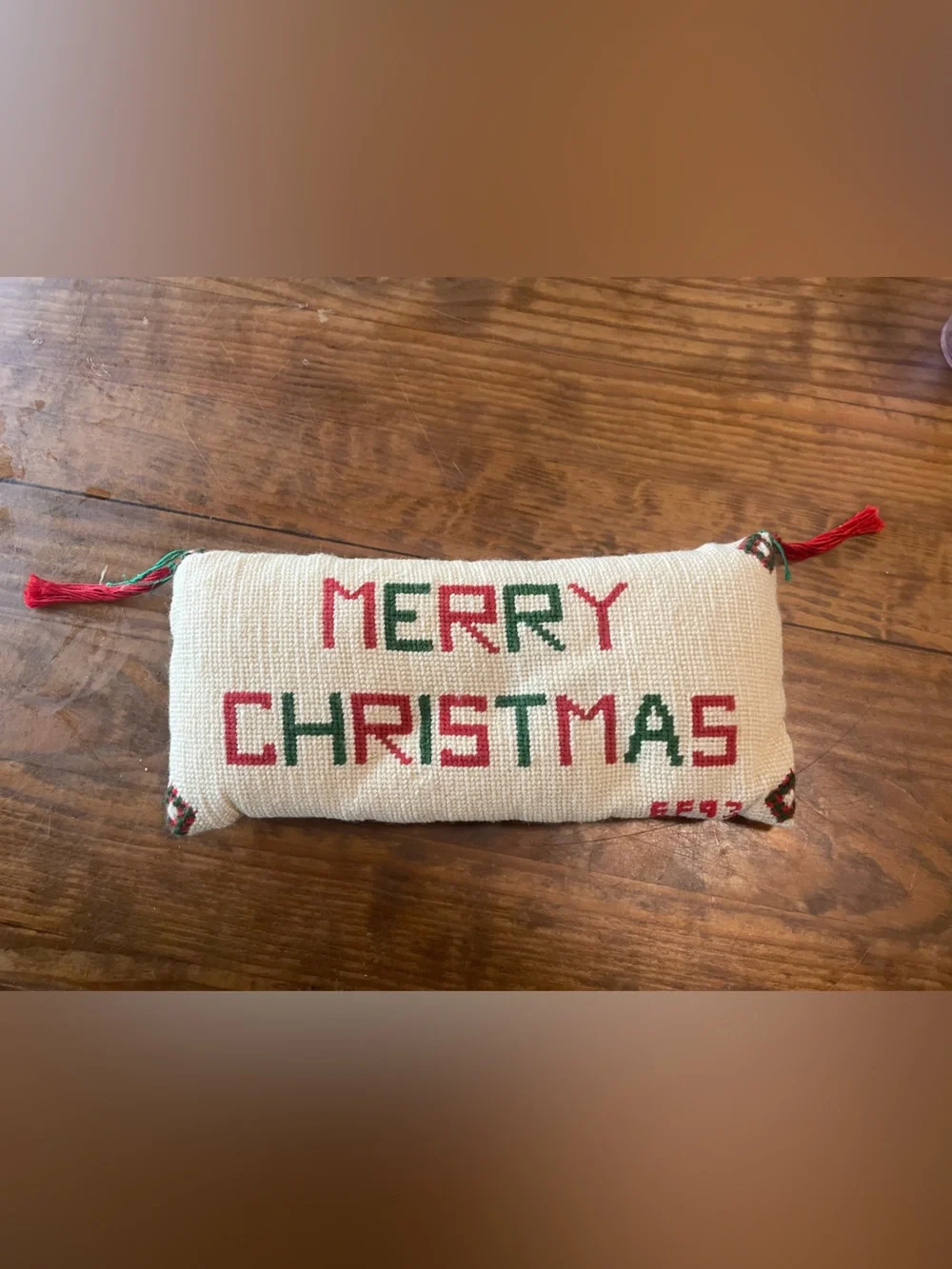 Vintage Christmas Handcrafted Cream 'Merry Christmas' Holiday Throw Pillow